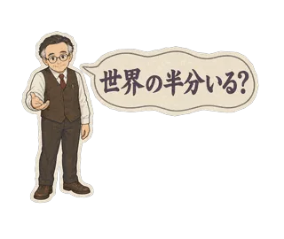 スタンプ見本「世界の半分いる?」